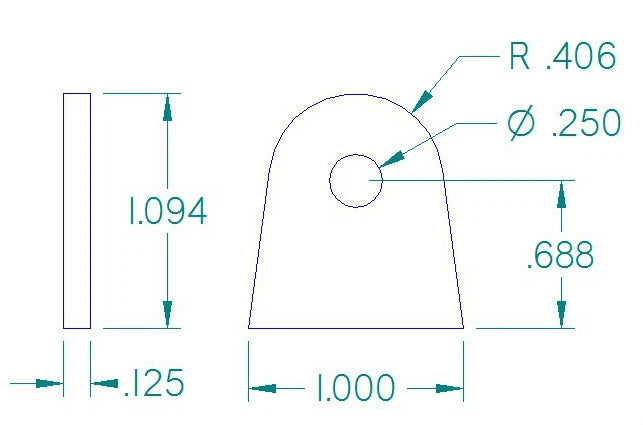 FLAT TAB 1/4" HOLE, 11/16" HEIGHT, 1/8" THICK