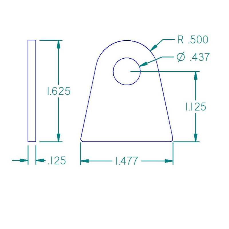 FLAT TAB 7/16" Hole, 1 1/8" Height, 1/8" THICK