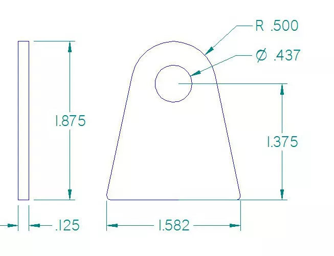 FLAT TAB 7/16" Hole, 1 1/8" Height, 1/8" THICK