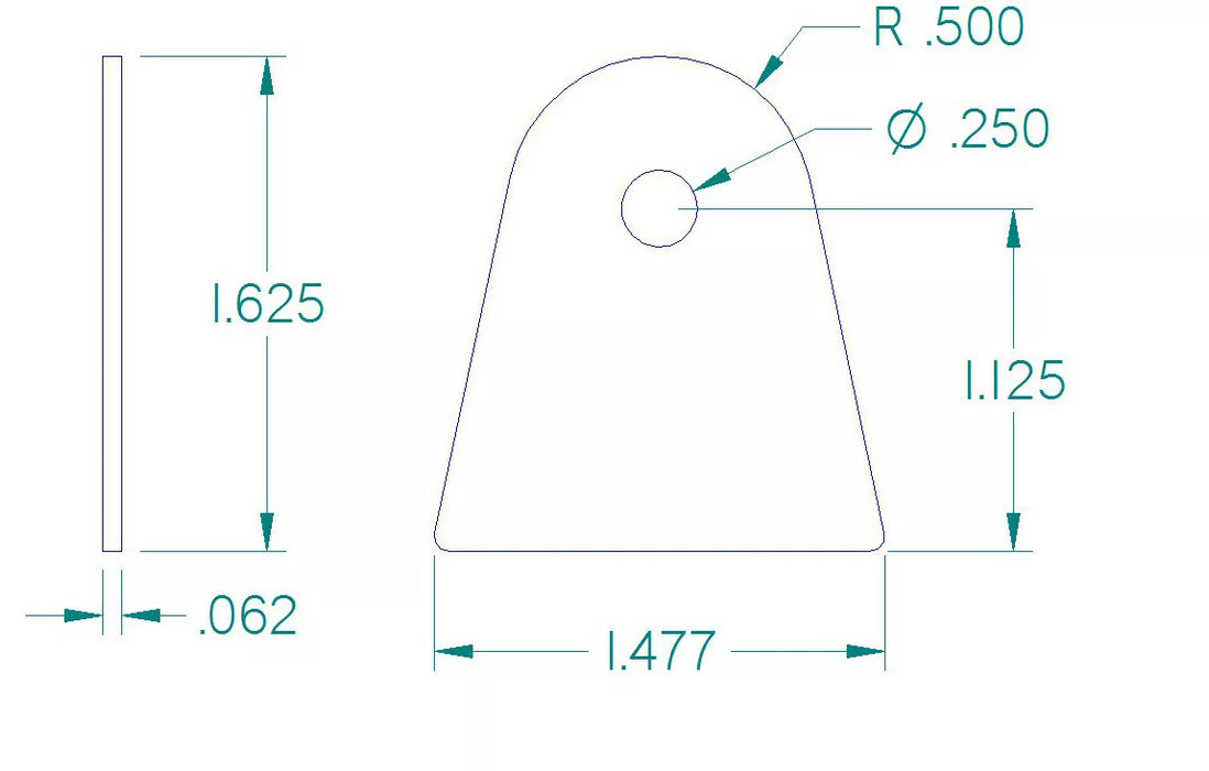 FLAT TAB 1/4" HOLE, 1 1/8" HEIGHT, 1/16" THICK