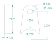 RADIUS FLAT TAB 3/8" HOLE, 1 1/4" HEIGHT, 1 1/2" TUBE