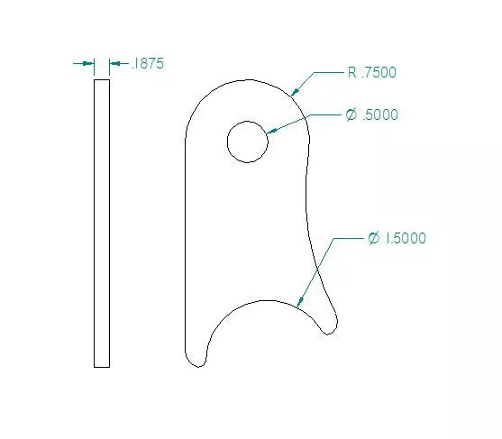 WELD ON SUSPENSION UPPER SHOCK MOUNTING TAB FOR 1 1/2" TUBE, 1/2" HOLE