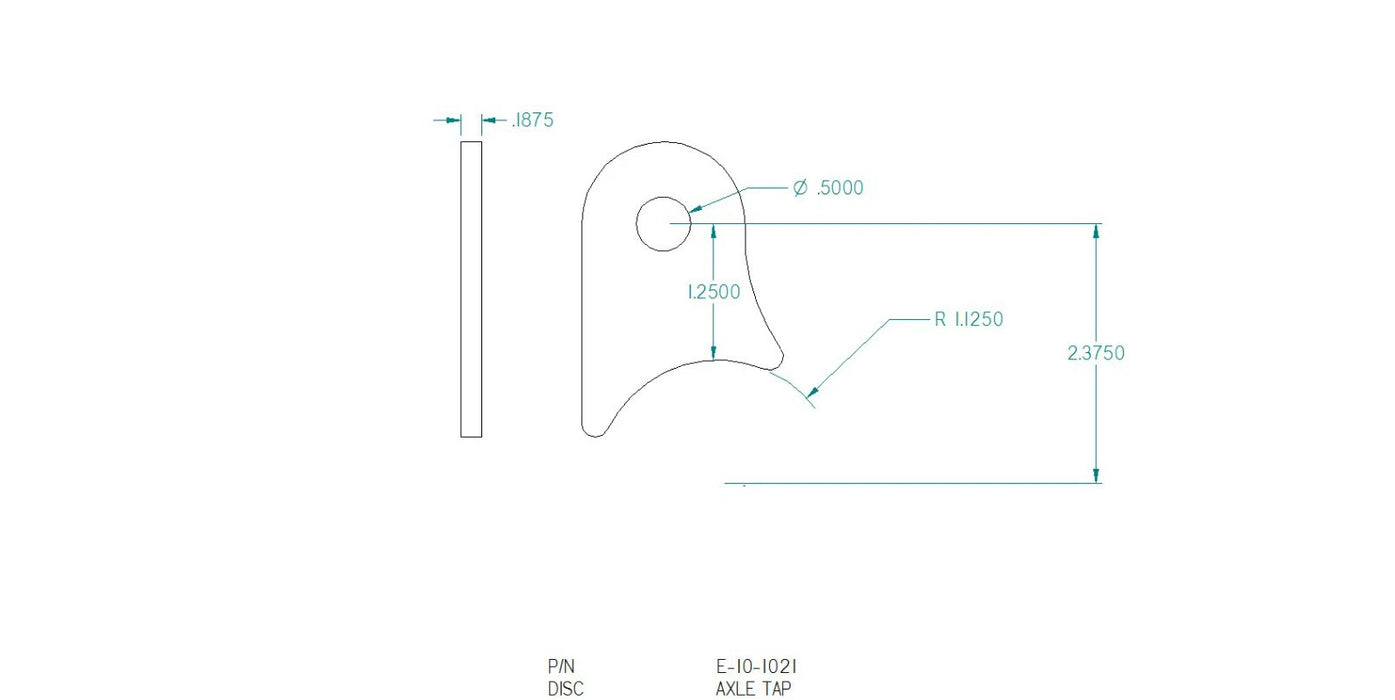 WELD ON SUSPENSION TRAILING ARM MOUNTING TAB FOR 2 1/2" TUBE, 1/2" HOLE